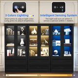 BROTTAR Display Cabinet with LED Lights, Curio Storage Cabinet with Acrylic Doors & 2 Drawers, 67" Bookcase Display Case for Collectibles, Human Body Sensor, Home Office, Living Room, Black BROTTAR