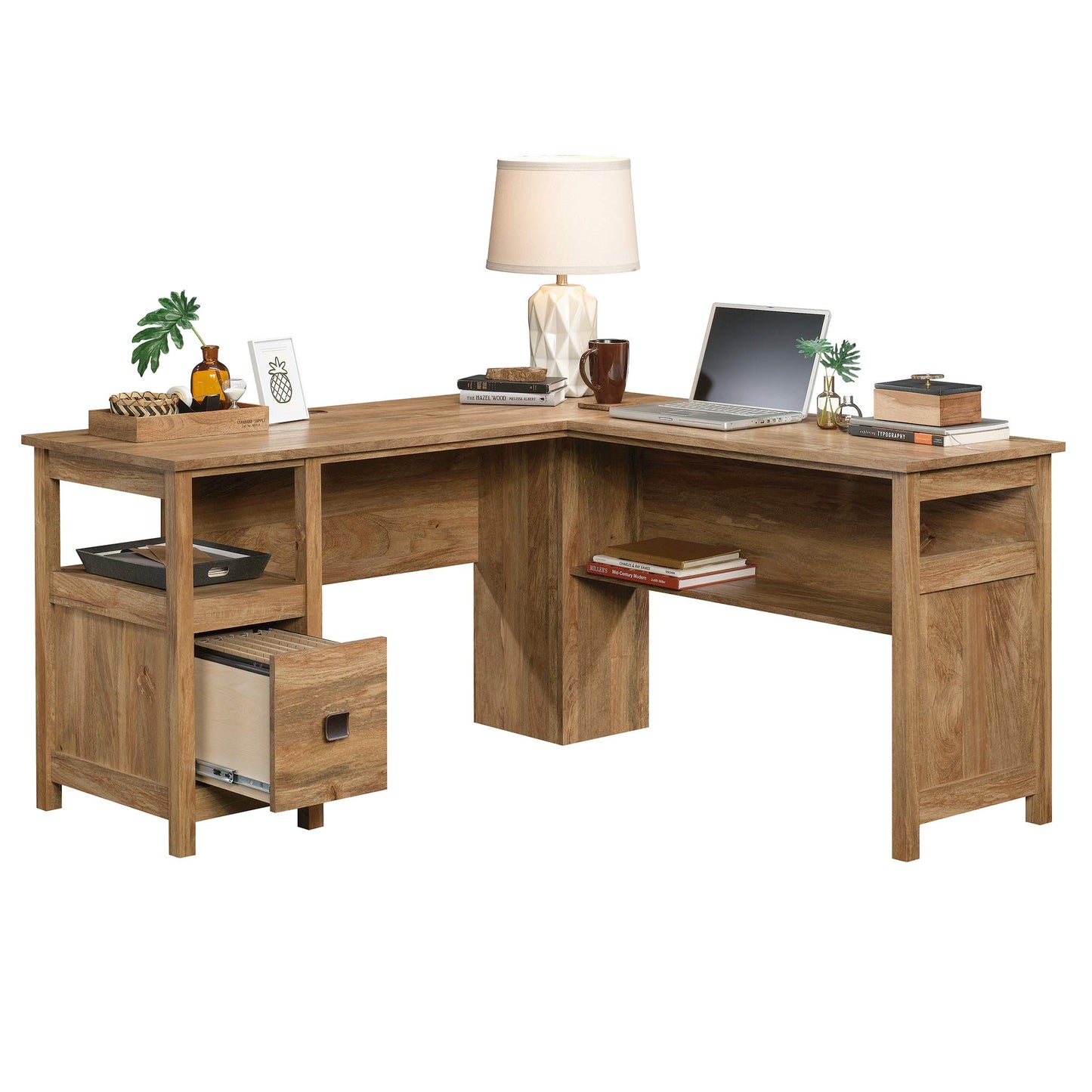 Sauder Cannery Bridge L-Desk, L: 59.06" x W: 59.06" x H: 30.04", Sindoori Mango finish - WoodArtSupply