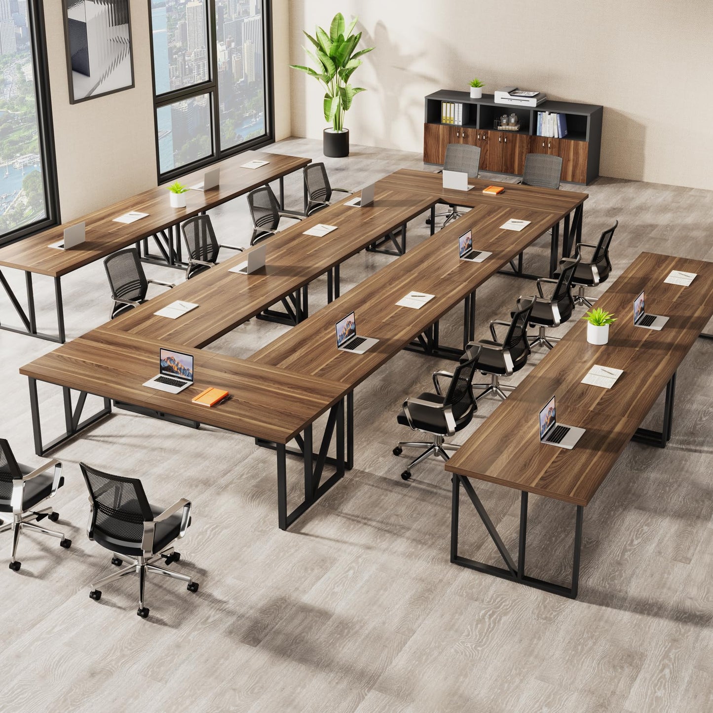 Tribesigns 17.7FT Conference Room Table: Large Rectangular Meeting Seminar Table for 16-20 People, Wood Long Training Table with Heavy-Duty Frame, Business Table for Office, 6PCS - WoodArtSupply