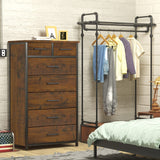 IKENO 7 Drawer Tall Dresser with Sturdy Metal Frame, Industrial Drawer Chest for Bedroom, Clothes Storage Cabinet IKENO