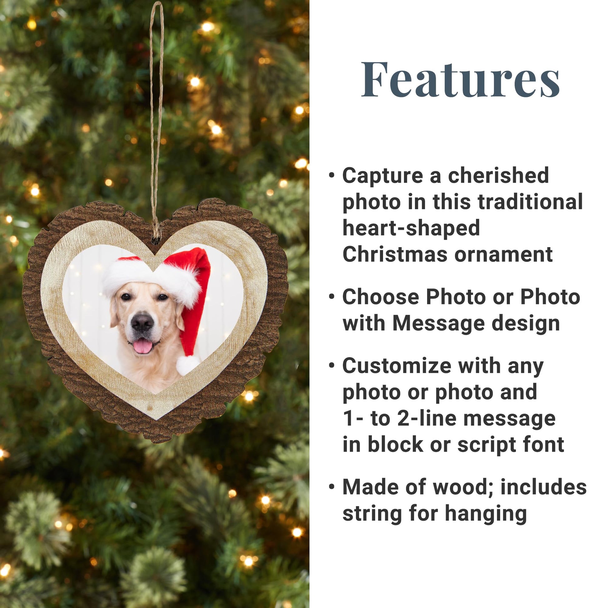 Let's Make Memories Personalized Christmas Ornament - Photo + Message - Heart-Shaped - Rustic Wood - WoodArtSupply