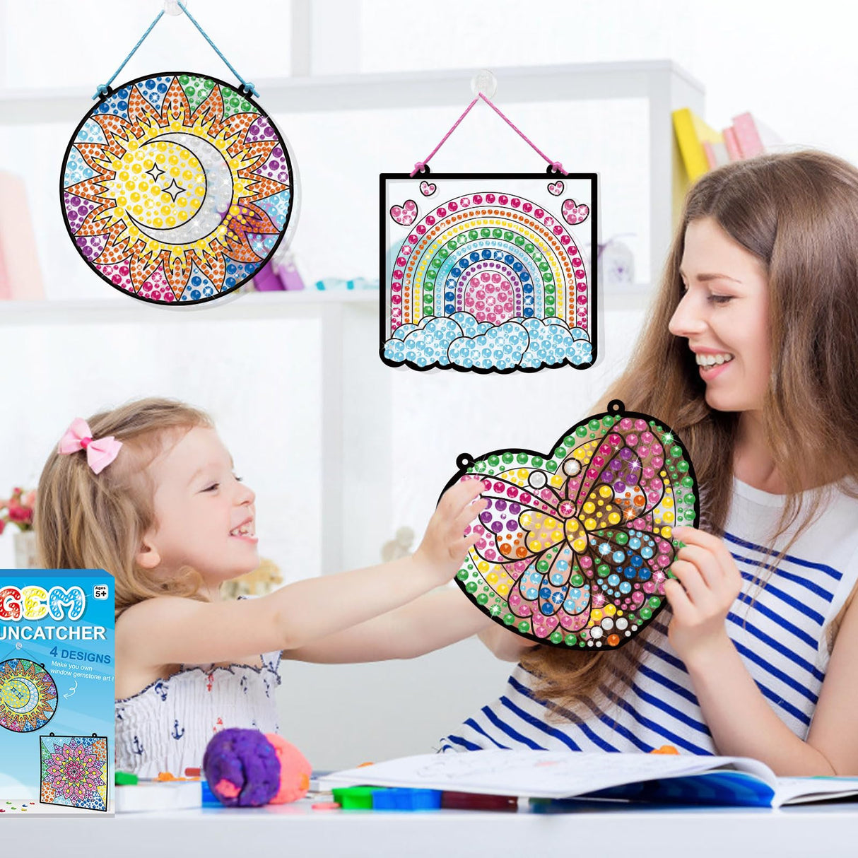 BANBBUR 4 Pcs Window Art Kits for Kids,Gem Arts for Kids Ages 8-12 4-8,Suncatcher Kits for Kids,Diamond Art and Crafts for Girls Boys Birthdays Christmas Gift BANBBUR