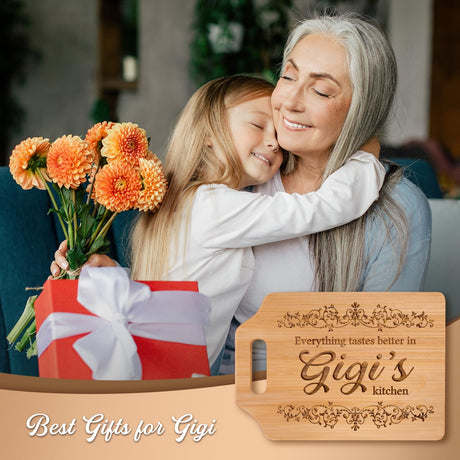 AceThrills Gigi Gifts for Grandma - Engraved Bamboo Cutting Board 12.3"L × 8.7“W × 0.4"Th - Gifts for Gigi, Birthday Gift for Gigi from Grandkids Granddaughter Grandson AceThrills