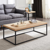 CENSI Oak Coffee Table for Living Room, 47" Modern Industrial Rectangular Wood and Metal Coffee Table with Extra Thick Tabletop(Natural Wood) CENSI