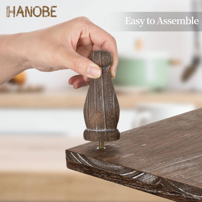 Hanobe Wooden Riser Decorative Tray: Farmhouse Wood Pedestal Display Stand Rustic Brown Tray Riser Centerpiece for Coffee Bar Kitchen Dining Room Home Table Decor, Short & Tall Footed