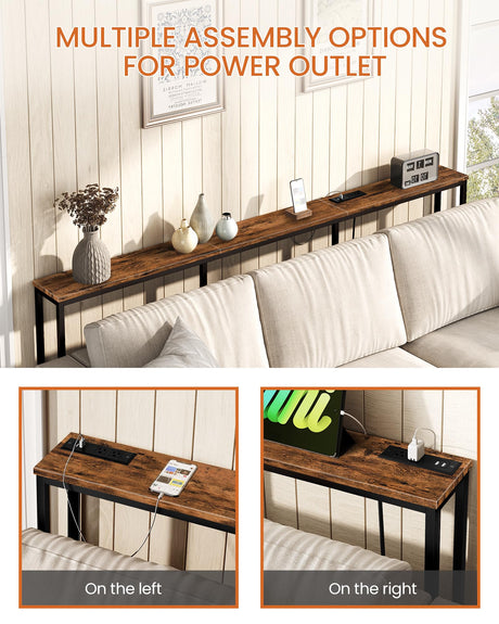 CHOEZON 78.7'' Narrow Console Table with Power Outlet 7.1" Skinny Sofa Table, Long Behind Couch Table with Charging Station, Entryway Table for Hallway, Living Room Rustic Brown and Black TXG20UBF CHOEZON