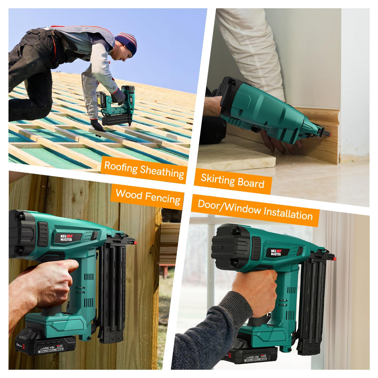 NEU MASTER Upgraded Brad Nailer, 18 Gauge Nail Gun Battery Powered with Brushless Motor, 20V Max Cordless Nail Gun, Adjustable Depth, Ideal for Roofing, Sheathing, Framing, Woodworking NEU MASTER