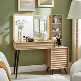 RedLemon 48" Vanity Desk with 36" HD Lighted Mirror and Lights, Mid-Century Modern Makeup Vanity with 5 Drawers & Glass Tabletop, Wood Dressing Table for Bedroom (Natural Oak) RedLemon