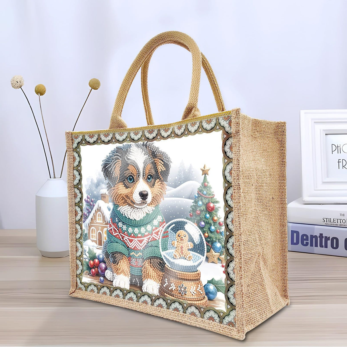 ARTopet DIY Diamond Art Painting Bags Christmas Handbag Handmade Shopping Tote Bags with Canvas Pattern Reusable Grocery Bag for Women Art Craft Gift-Dog ARTopet