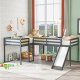 Harper & Bright Designs Twin Loft Bed for Kids, L-Shape Loft Beds with Slide, Low Loft Bed Frame Corner Bunk Bed for Kids, Wooden Loft Bed for Girls Boys Teens (New, Gray) Harper & Bright Designs
