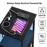 Fixwal Night Stand Set of 2 with Charging Station, LED Nightstand with Fabric Drawers, End Table with PU Finish, Bed Side Table, Black Fixwal