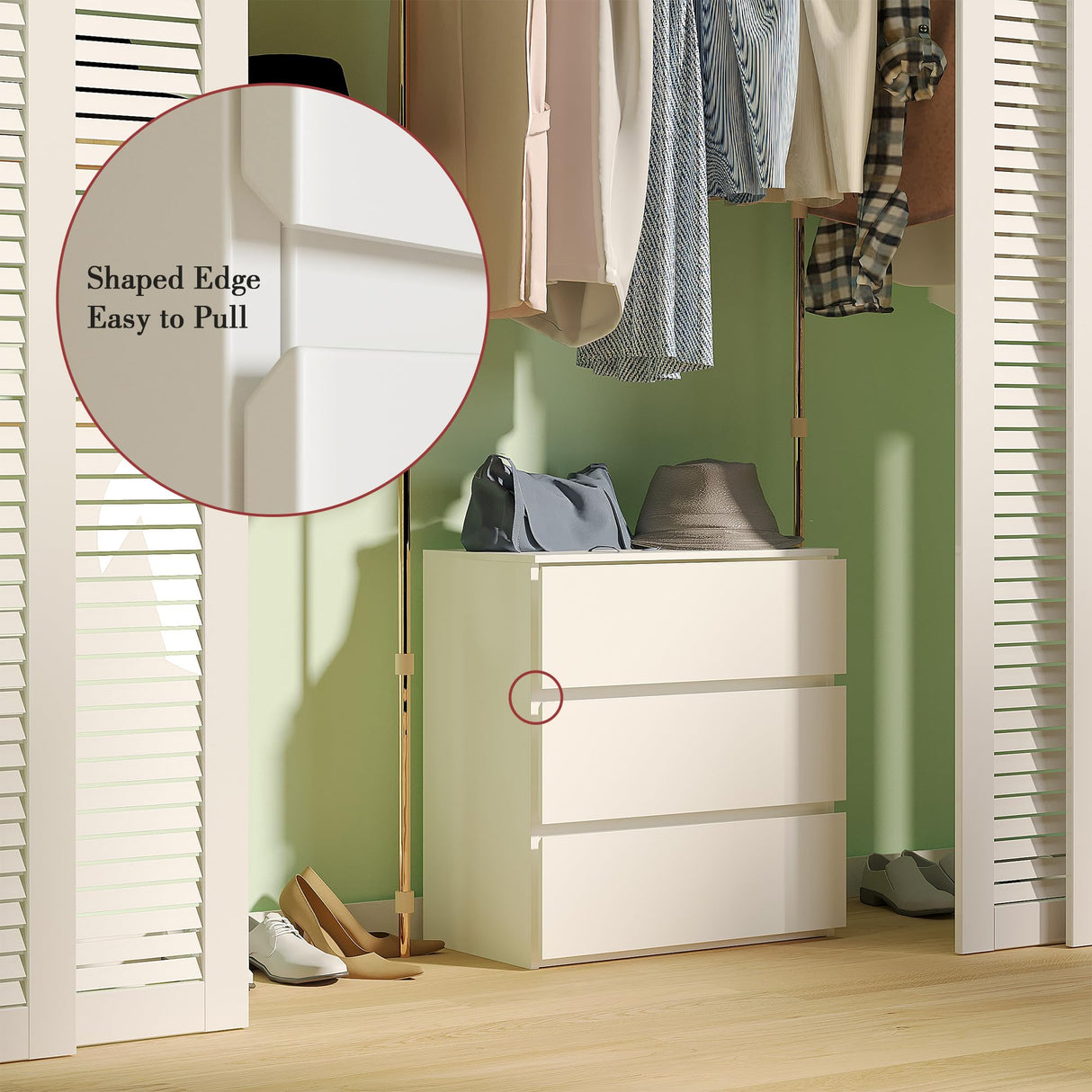 woodtalks 3 Drawer Dresser, Wood Chest Drawers with Storage for Closet, Bedroom, Living Room and Hallway, Drawers Dresser Bedside Nightstand, White woodtalks