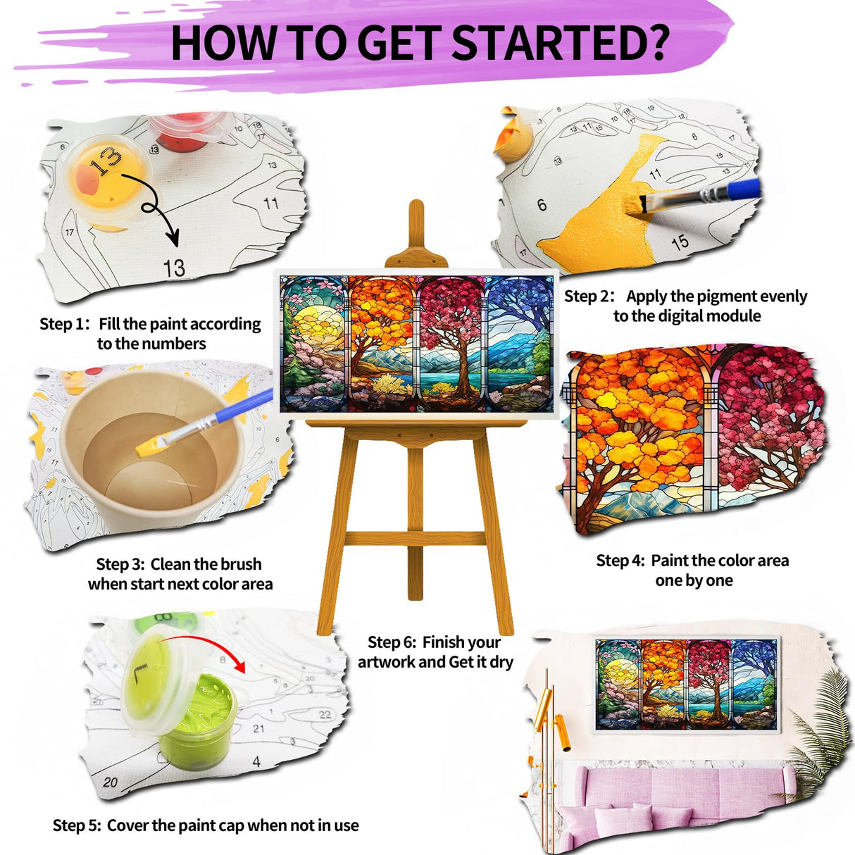 YALKIN Paint by Number for Adult Kits, DIY Four Season Trees Oil Acrylic Painting Kits for Adults Beginners on Canvas for Home Wall Decor Gifts 40x80CM/15.8x31.5in (No Frame) YALKIN