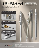 Nicpro 4 Pack Mechanical Pencil 0.7mm with Case, MB1000 Metal Mechanical Pencil Set with 8 Tube HB #2 Lead Refill 0.7 mm, 3PCS 4B Eraser, 9 Cap Eraser for Artist Drafting Writing, Sketching, Drawing Nicpro