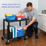 Line Leader Plastic AV Cart with Keyboard Tray and Locking Metal Cabinet, Heavy Duty Mobile Workstation with 4 Rolling Casters, 2 Locking Brakes, Heavy Duty, Holds up to 75 lbs (42 Inch w Cabinet) Stand Steady