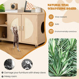 Tangkula Cat Litter Box Enclosure, Hidden Cat Washroom with Storage Shelf, Sisal Scratching Doors, Adjustable Metal Feet, Modern Cat Litter Cabinet Storage Bench, Hidden Litter Box Furniture (Natural) Tangkula