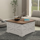 TaoHFE Lift Top Coffee Table with Storage,Rustic White Farmhouse Coffee Table, Square Storage Compartment and Adjustable Shelves Coffee Tables for Living Room (Oak White) TaoHFE