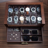High End Watch Box for Men, 12 Slot Wooden Watch Case With Drawer, Watch Display Box with Glass Lid, 2-Layer Watch Holder for Jewelry and Watch Storage for Men Women , Ideal for Gift (With Gift Box) KAMIER