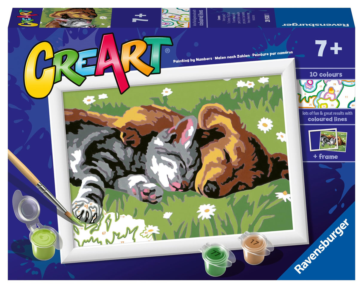 Ravensburger CreArt Sleeping Cat & Dog Paint by Numbers Kit | Easy-to-Use for Kids | Perfect for Home Decor | Ideal Gift for Aspiring Artists - Ages 7 & Up Ravensburger
