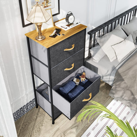 YITAHOME Dresser with 4 Drawers - Fabric Storage Tower, Organizer Unit for Bedroom, Living Room, Hallway, Closets - Sturdy Steel Frame, Wooden Top & YITAHOME