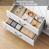 LIKIMIO Armoire Wardrobe Closet 71" H, Bedroom Wooden Wardrobe with 4 Doors and 2 Drawers, Farmhouse Clothing Storage Cabinet Combination with Hanging Rod, Shelves, and Hooks, White LIKIMIO