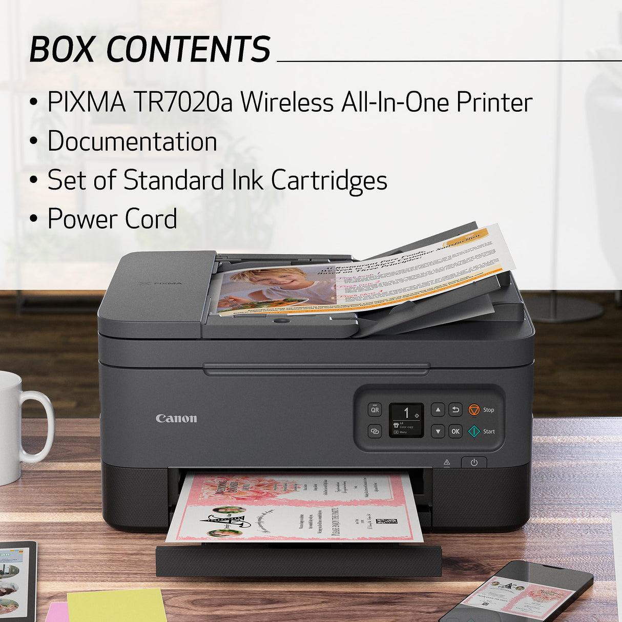 Canon PIXMA TR7020a All-in-One Wireless Color Inkjet Printer, with Duplex Printing, Mobile Printing, and Auto Document Feeder, Black, Works with Alexa Canon