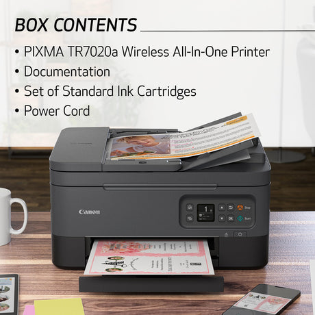 Canon PIXMA TR7020a All-in-One Wireless Color Inkjet Printer, with Duplex Printing, Mobile Printing, and Auto Document Feeder, Black, Works with Alexa Canon