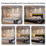 Queen Led Bed Frame with 4 Storage Drawers, with Smart Control RGBW LED Lights Headboard Footboard, Control DIY Color, Box Spring Optional, Velvet Grey WoodArtSupply