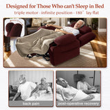 Neioml Triple Motor Large-Wide Lift Chair, Infinite Position, 180° Lay Flat, Power Lift Chairs Recliners for Elderly Big and Tall, Massage & Heat, Extended Footrest, Soft Plush Flannel (Red) Neioml