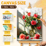 Qaisxoty Flowers Paint by Numbers Kit for Adult Beginner - Rose Paint by Numbers Kits with Rolled Canvas, Box, Brushes, Acrylic Paints - DIY Paint by Number for Home Decor & Gift (12”x16”) Qaisxoty