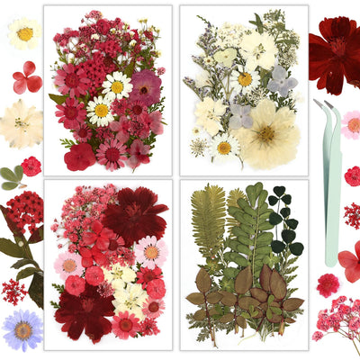 Resiners 100Pcs Dried Pressed Flowers for Resin Molds, Red Real Natural Dried Flowers Dry Leaves kit for Scrapbook Supplies Card Making Resin Jewelry Making Soap Candle DIY Crafts