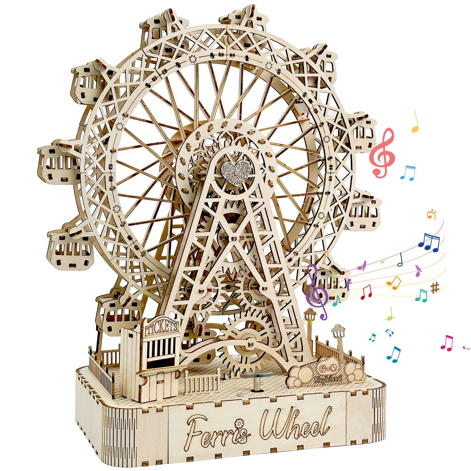 Playhiland 3D Wooden Puzzles for Adults,Ferris Wheel with Music Box,Brain Teaser Puzzles for Boys and Girls - WoodArtSupply