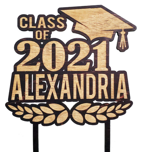 Class of 2021 Wooden Custom Cake or Cup Cake Topper Graduation Party Favor Rustic Prom Congrats Grad Decor Gift for Son Daughter Graduate Weddings-by-StockingFactory