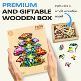 WOODBESTS Wooden Puzzle for Adults, Frog Family Puzzle (M, 190pcs, 11.4"x10.9") Beautiful Wooden Box, Wooden Jigsaw Puzzles Unique Shape, Birthday Gifts for Adults and Kids Family Game WOODBESTS