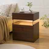 i-aplus Night Stand Set 2 LED Nightstands for Bedroom Set of 2 Modern Bedside Table with 3 Drawers End Side Table i-aplus