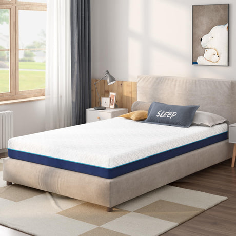 Schow Life 6 Inch Twin Mattress,Cooling Gel Memory Foam Mattress for Kids,Mattress in a Box,Breathable Cover Gel-Infusion for Cooler Sleep,Healthy and Safe,39" X 75" X6" (White&Navy, Twin) Schow Life