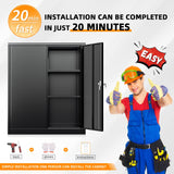 INTERGREAT Metal Storage Cabinet, 42” Steel Locking Cabinet with Doors and Shelves, Black Utility Cabinet Garage Cabinets for Home Office, Garage, Kitchen, Shop INTERGREAT