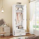 Mhsatyrs Armoire Wardrobe Closet with 2 Drawers: 88" White Bedroom Closet, Wood Wardrobe Closets with 2 Doors, Tall Armoire Cabinet and Storage Shelves for Clothing (31") Mhsatyrs