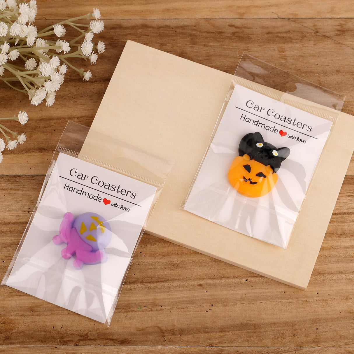 100 Sets Car Coaster Packaging, Includes 100pcs Car Coasters Display Cards & 100pcs Self Sealing Cellophane Bags, Sublimation Coaster Packaging for Selling Car Coasters (Single Pack) NQEUEPN