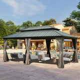 Domi 12’ x 18’ Hardtop Gazebo Aluminum Frame Canopy with Netting & Curtains, Outdoor Permanent Metal Pavilion with Galvanized Steel Double Roof for Patio Lawn and Garden, Gray domi outdoor living