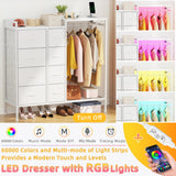 HIGDBFE Dresser with Hanging Rack, 8-Drawer Dresser for Bedroom with Charging Station & LED Lights, White Kids Dresser with Clothes Rack&Shoe Rack, Chest of Fabric Drawers for Bedroom, White HIGDBFE