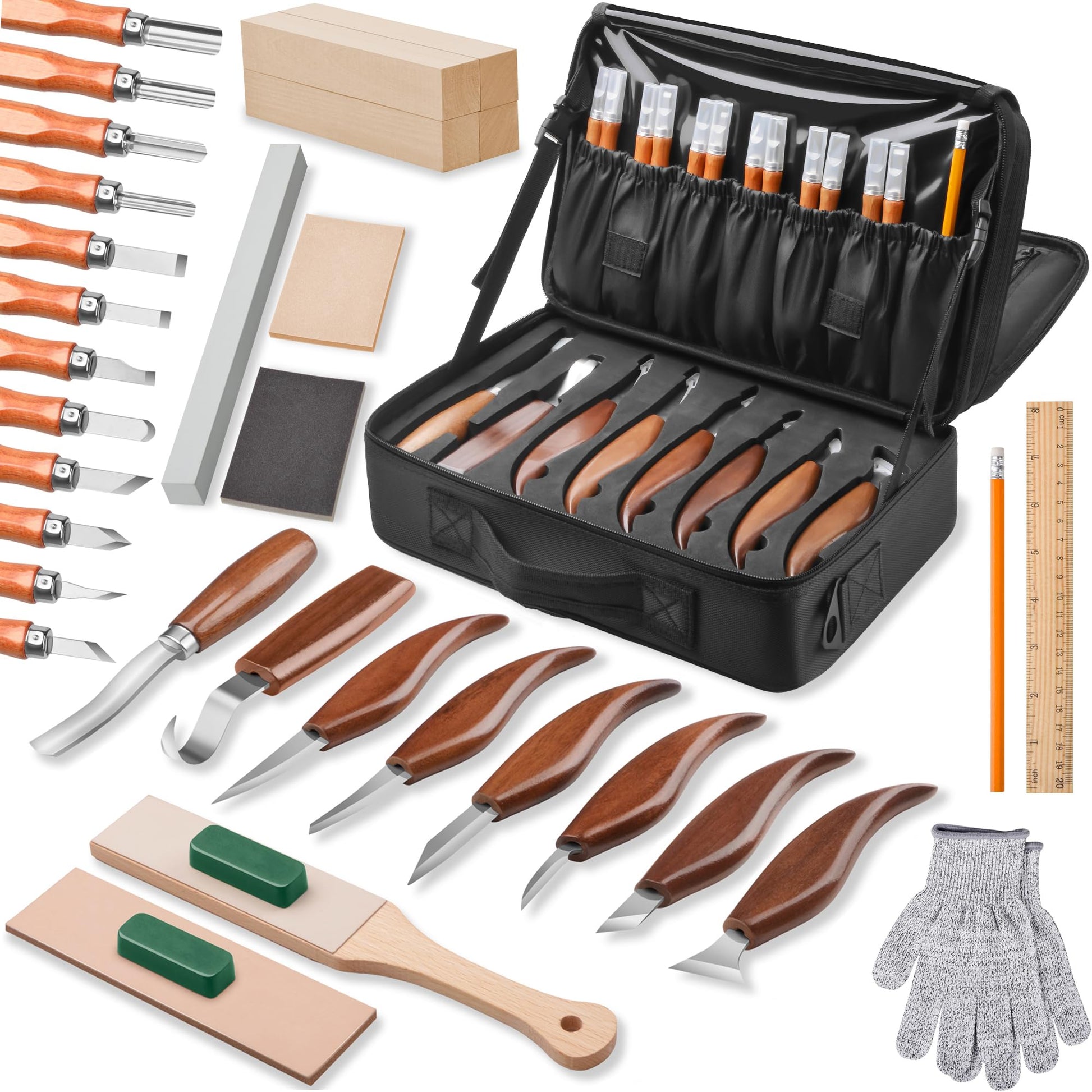 Olerqzer Wood Carving Kit,35-in-1 Wood Whittling Kit for Beginners,Wood Carving Knife Set Whittling Knife Wood Carving Knives Carving Tools with Large Storage Tool Bag(35PCS) - WoodArtSupply