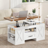 kepptory 39.4'' Lift Top Coffee Table with Storage, 4 in 1 Multi-Function Convertible Coffee Tables for Living Room, Farmhouse Coffee Table with Open Storage Compartment & Drawers (Brown&White) kepptory