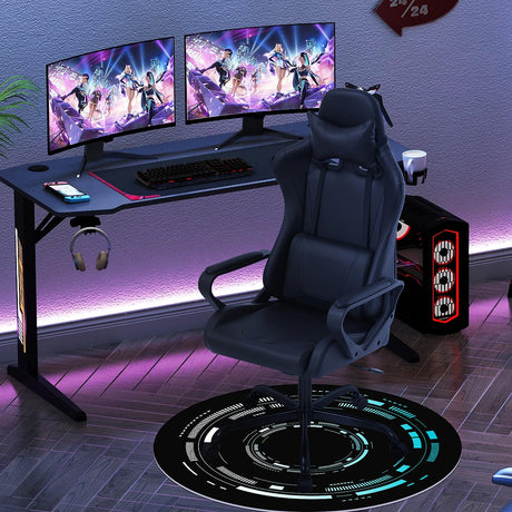 High-Back Racing Office Gaming Chair with Lumbar Support - Ergonomic Executive Reclining PC Desk Chair for Adults - PU Leather Swivel Rolling Chair RROCOSIA