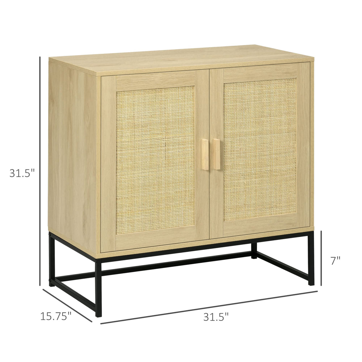 HOMCOM Accent Cabinet, Sideboard Buffet Cabinet with Rattan Doors, Adjustable Shelf and Metal Base, Boho Storage Cabinet for Living Room, Kitchen, Natural HOMCOM