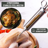 Professional Meat Injector Marinade Syringe Kit for Smoking & Grilling Turkey, Brisket, & BBQ - Large 2 Oz Visible Stainless Steel Capacity - Never Leaks or Clogs + Flavor Brush & 2 Shredding Claws Iron Grillers