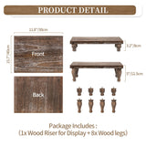 Hanobe Wooden Riser Decorative Tray: Farmhouse Wood Pedestal Display Stand Rustic Brown Tray Riser Centerpiece for Coffee Bar Kitchen Dining Room Home Table Decor, Short & Tall Footed Hanobe