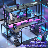 Bestier 71.5” Computer Desk, Gaming Desk with Long Monitor Stand and Hutch, Large L Shaped Corner Desk with Storage Shelf & Printer Stand Headset Hooks, Gamer Desk, Grey Oak Bestier