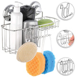 HASKO Suction Cup Shower Caddy Basket for Shampoo, Shower Suction Shelf Organizer, Basket with Soap Holder and Hooks, Stainless Steel Shampoo Holder for Bathroom Storage (Chrome) HASKO accessories