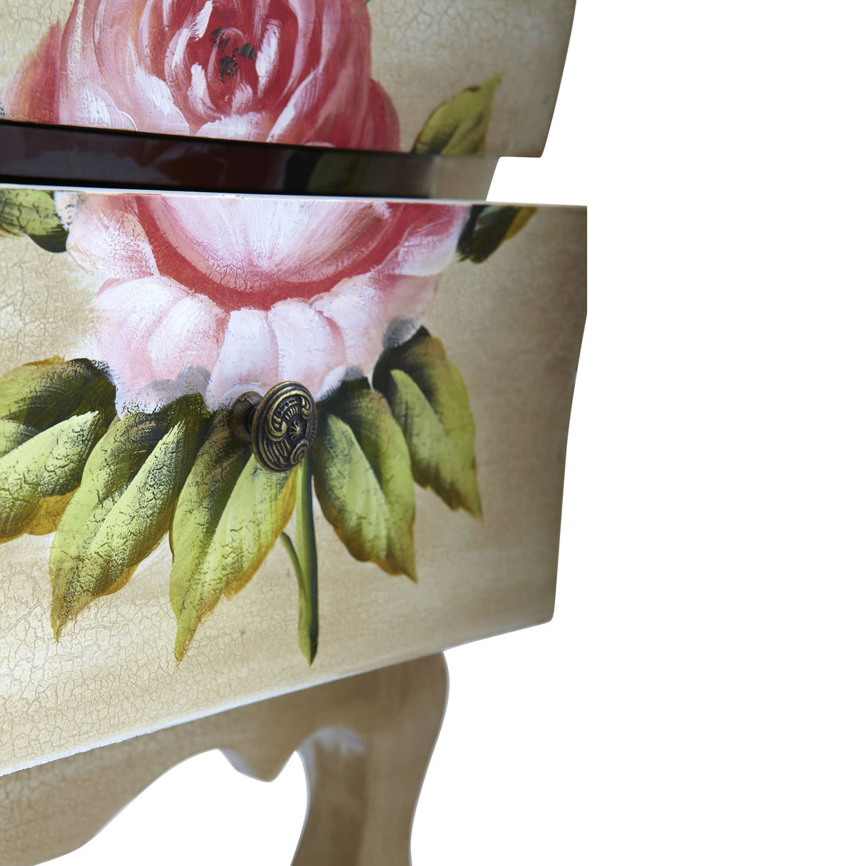 Nearly Natural Antique Night Stand w/Floral Art Nightstand, Beige/Pink/Gold,23" x 14.5" x 34.5" Nearly Natural